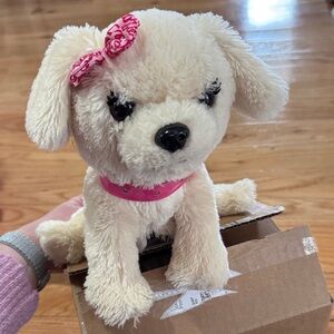 Adorable Cream Plush Dog Toy with Pink Accents from Barbie